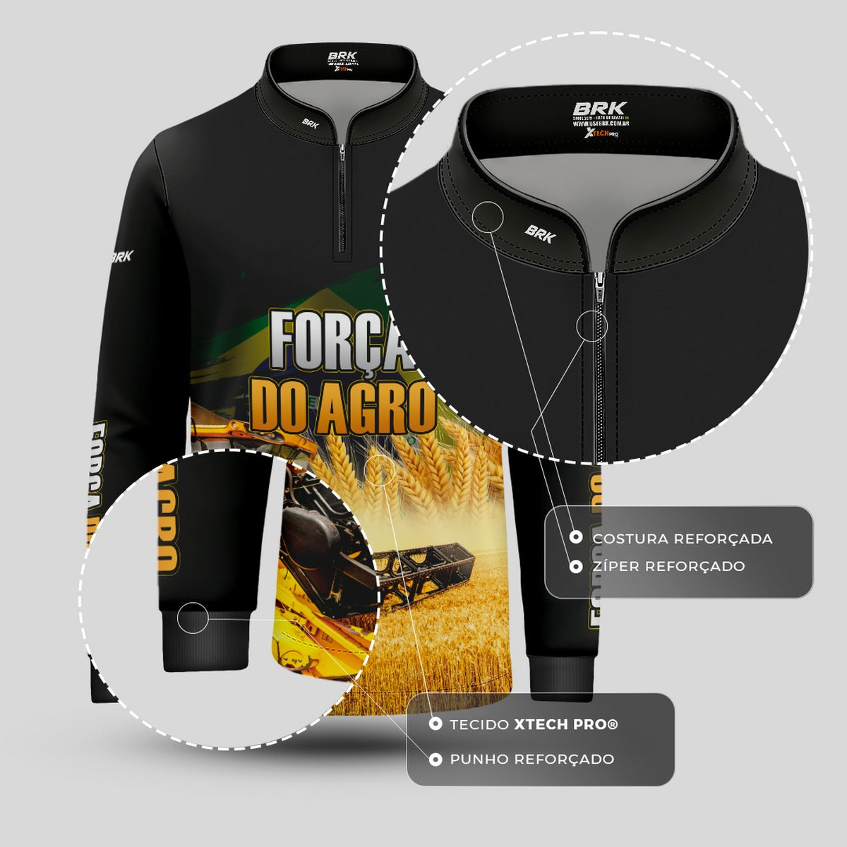 Camisa Infantil Agro Brk Força do Agro Colheitadeira com Proteção UV50+ - Brk Agro