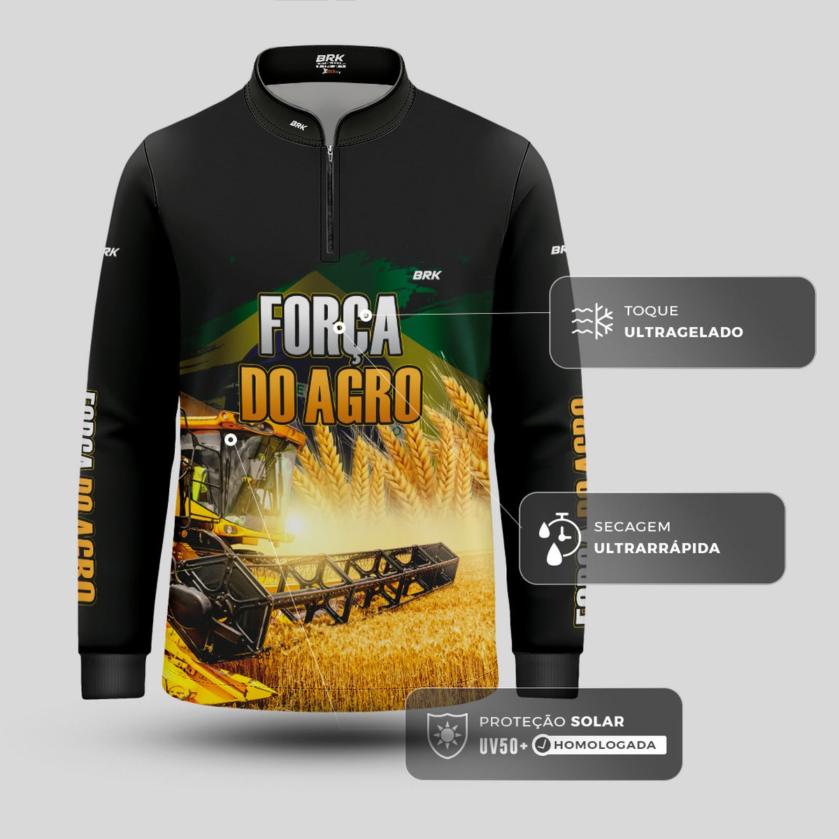 Camisa Infantil Agro Brk Força do Agro Colheitadeira com Proteção UV50+ - Brk Agro