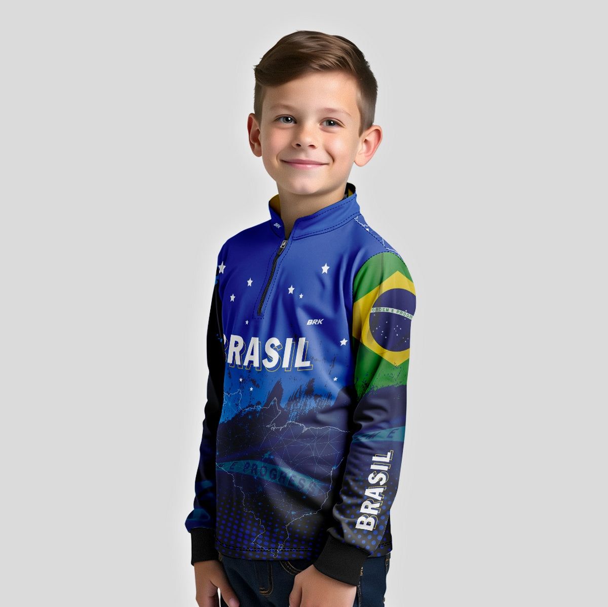Camisa Brk Agro Infantil Brasil Azul com Proteção Solar UV50+ - Brk Agro