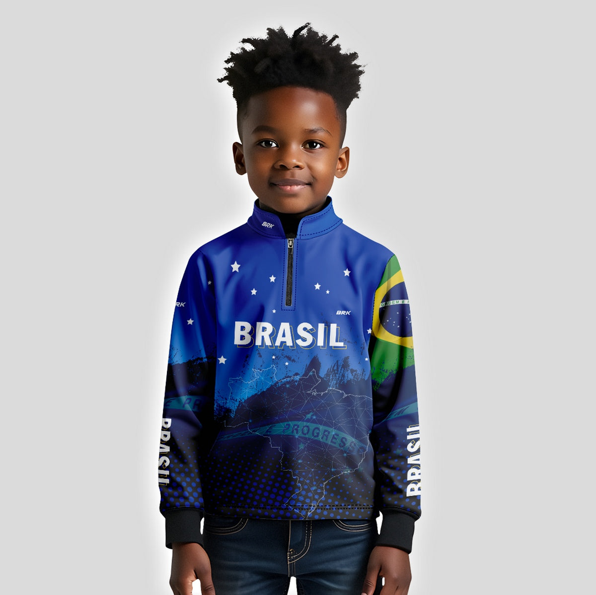 Camisa Brk Agro Infantil Brasil Azul com Proteção Solar UV50+ - Brk Agro