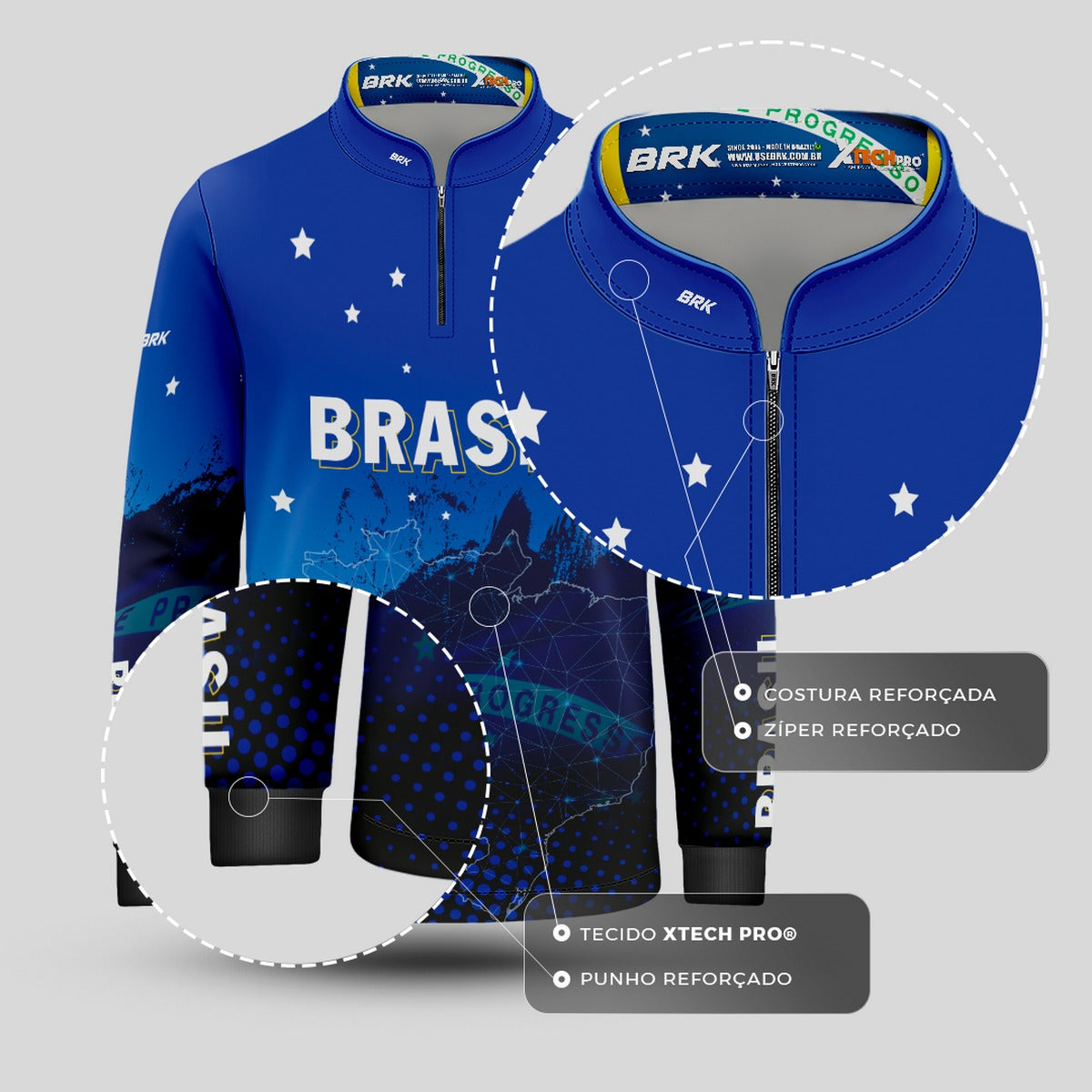 Camisa Brk Agro Infantil Brasil Azul com Proteção Solar UV50+ - Brk Agro