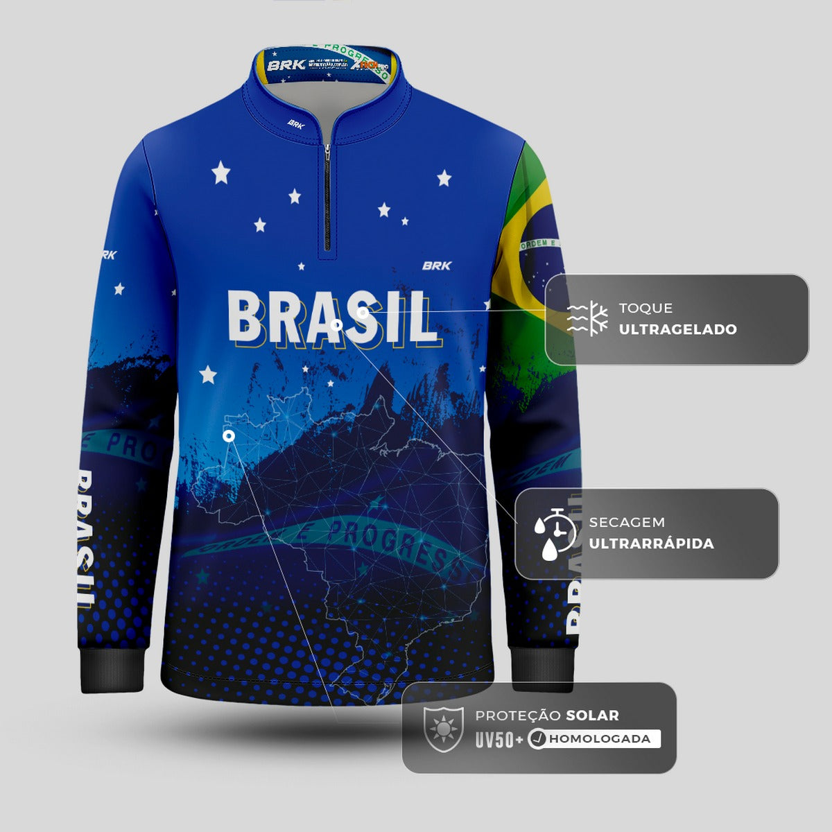 Camisa Brk Agro Infantil Brasil Azul com Proteção Solar UV50+ - Brk Agro