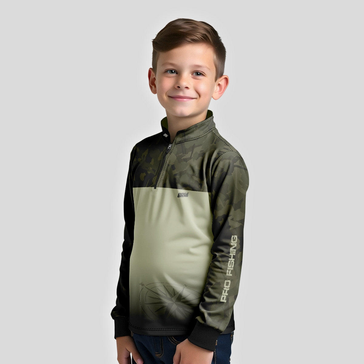 Camisa Infantil de Pesca Brk compass Camuflado com Proteção Solar UV50+ - Brk Agro