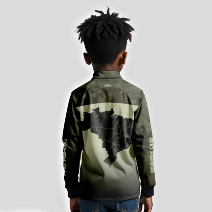 Camisa Infantil de Pesca Brk compass Camuflado com Proteção Solar UV50+ - Brk Agro