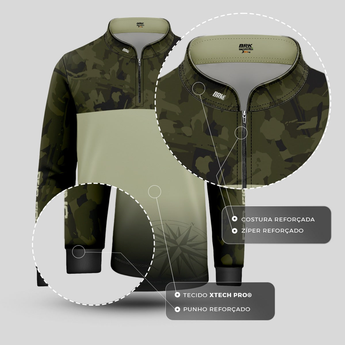 Camisa Infantil de Pesca Brk compass Camuflado com Proteção Solar UV50+ - Brk Agro