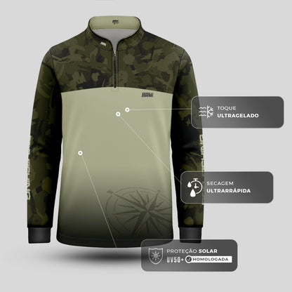 Camisa Infantil de Pesca Brk compass Camuflado com Proteção Solar UV50+ - Brk Agro