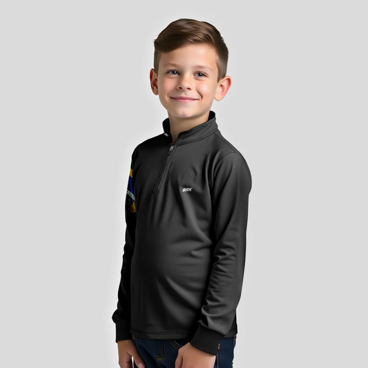 Camisa Infantil Agro Brk Preta Bandeira do Brasil com Proteção Solar UV50+