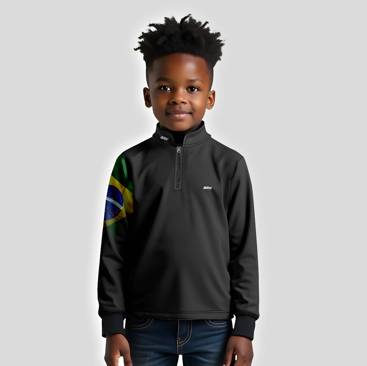 Camisa Infantil Agro Brk Preta Bandeira do Brasil com Proteção Solar UV50+ - Brk Agro
