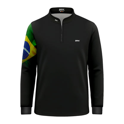 Camisa Infantil Agro Brk Preta Bandeira do Brasil com Proteção Solar UV50+ - Brk Agro