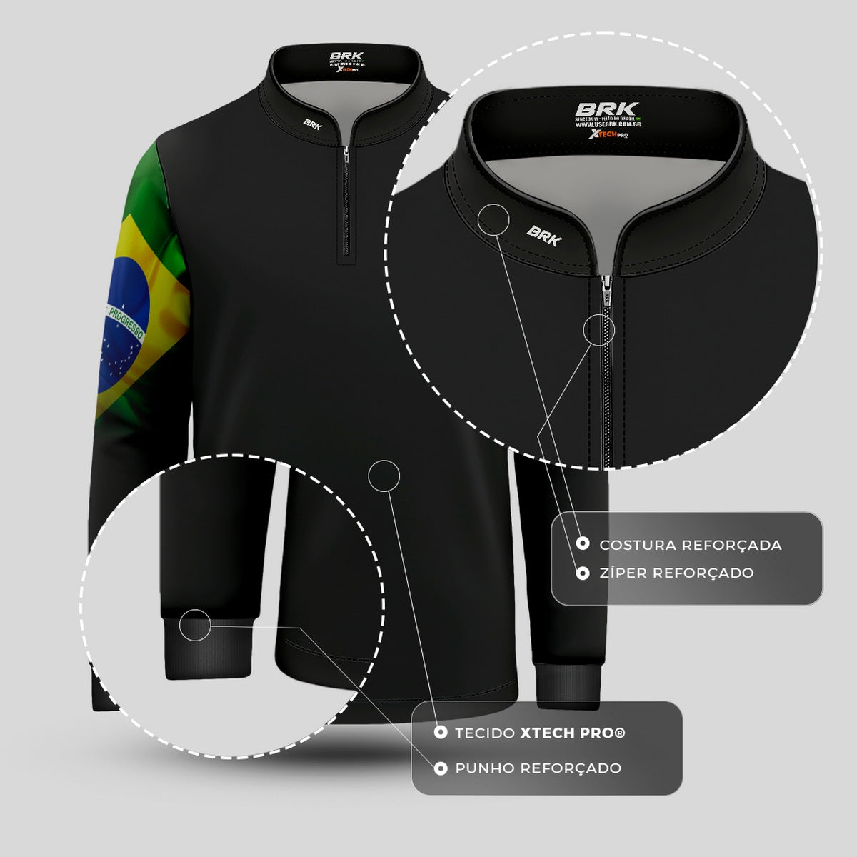 Camisa Infantil Agro Brk Preta Bandeira do Brasil com Proteção Solar UV50+ - Brk Agro