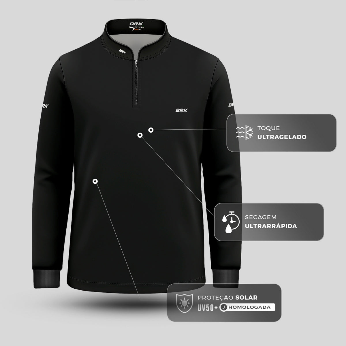 Camisa Infantil Agro Brk Casual Unissex Basic Preta com Proteção Solar UV50+ - Brk Agro