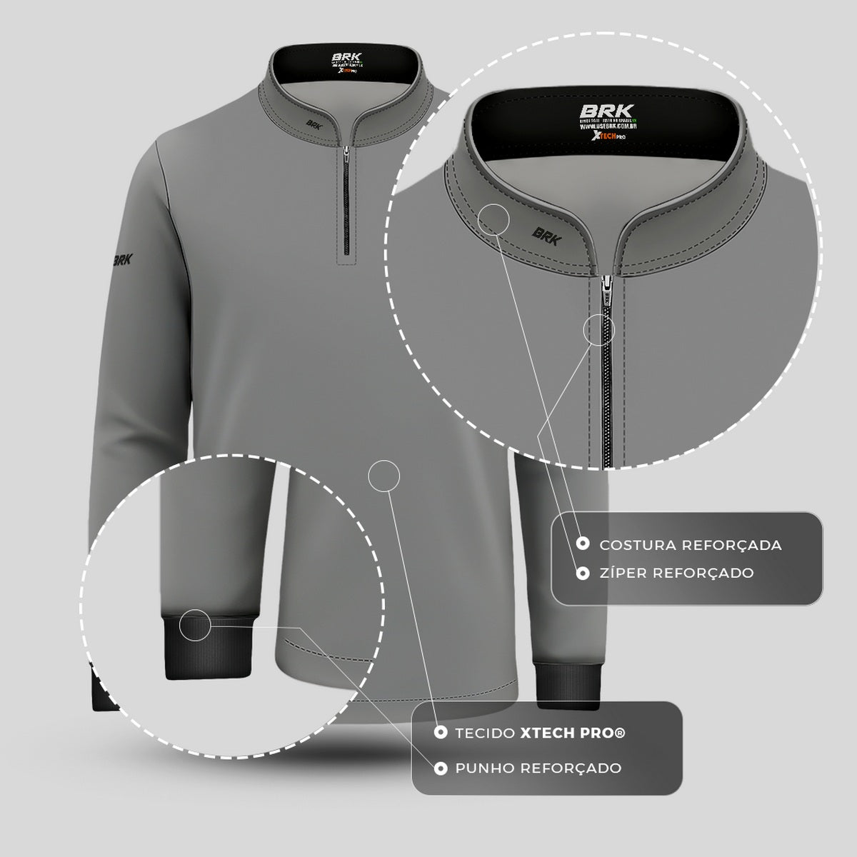 Camisa Infantil Brk Agro Básica Cinza Claro com Proteção Solar UV50+ - Brk Agro