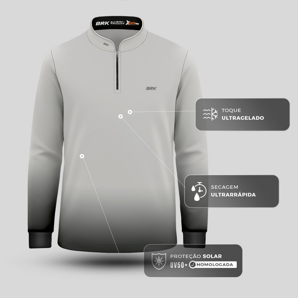 Camisa Infantil Brk Agro Unissex Basic Cinza Claro com Proteção Solar UV50+ - Brk Agro
