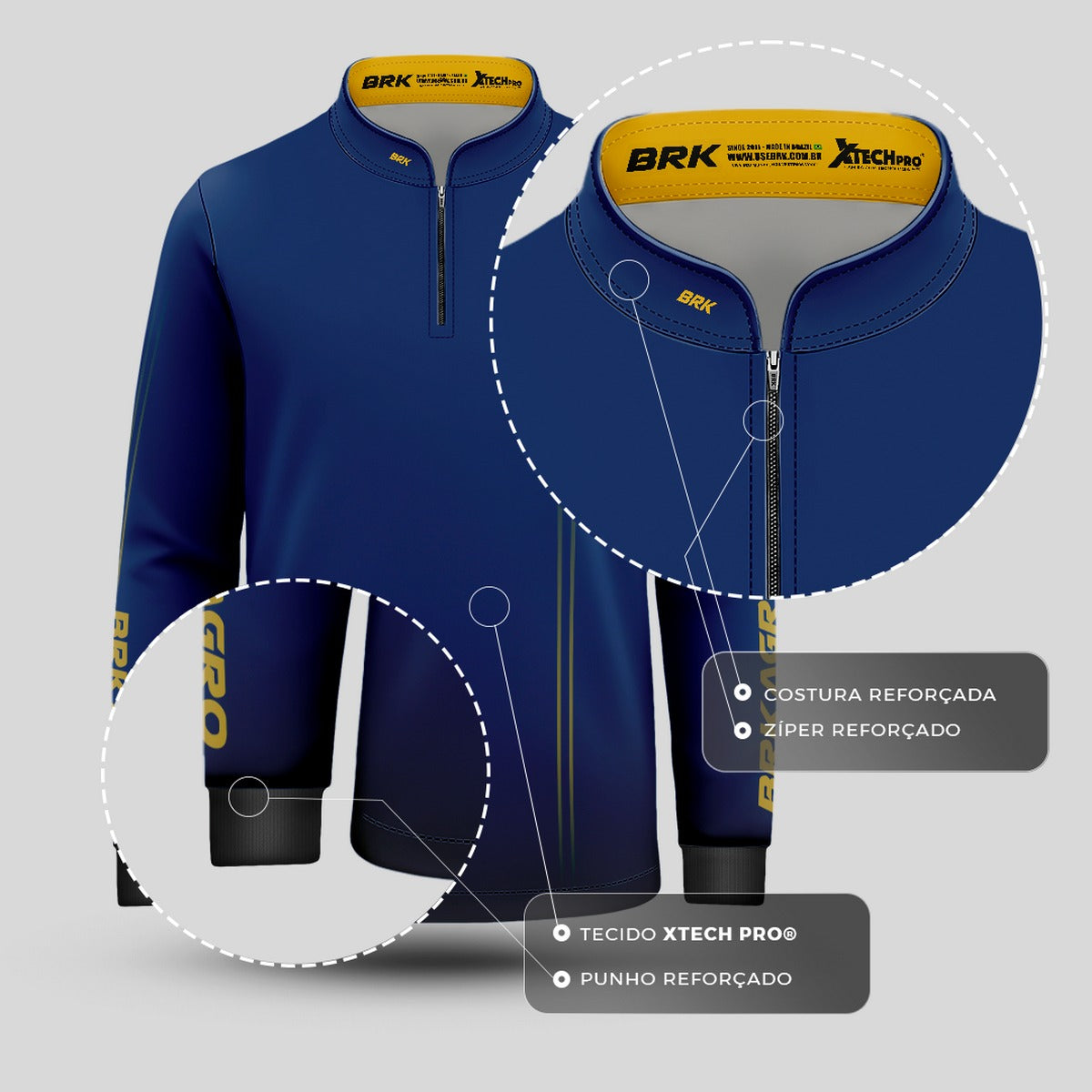 Camisa Infantil Agro Brk Básica Azul e Amarelo com Proteção UV50+ - Brk Agro