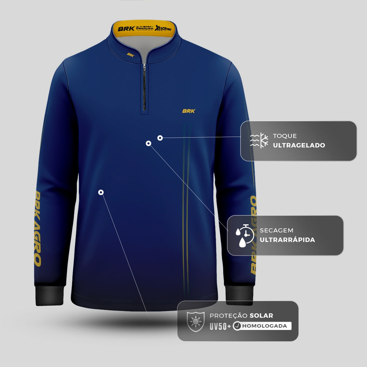 Camisa Infantil Agro Brk Básica Azul e Amarelo com Proteção UV50+ - Brk Agro