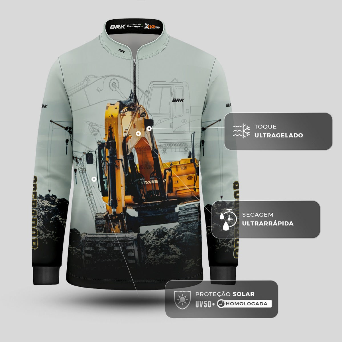 Camisa Agro Brk Operador de Máquinas Escavadeira com UV50+ - Brk Agro