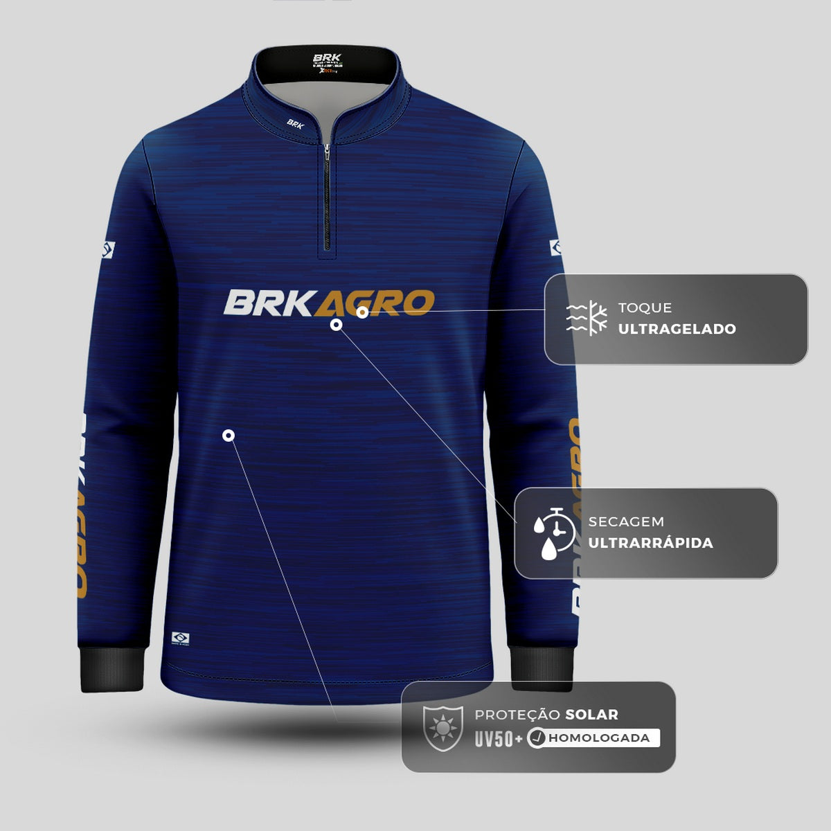 Camisa Agro Brk Mescla Azul Petróleo com Proteção Solar UV50+ - Brk Agro