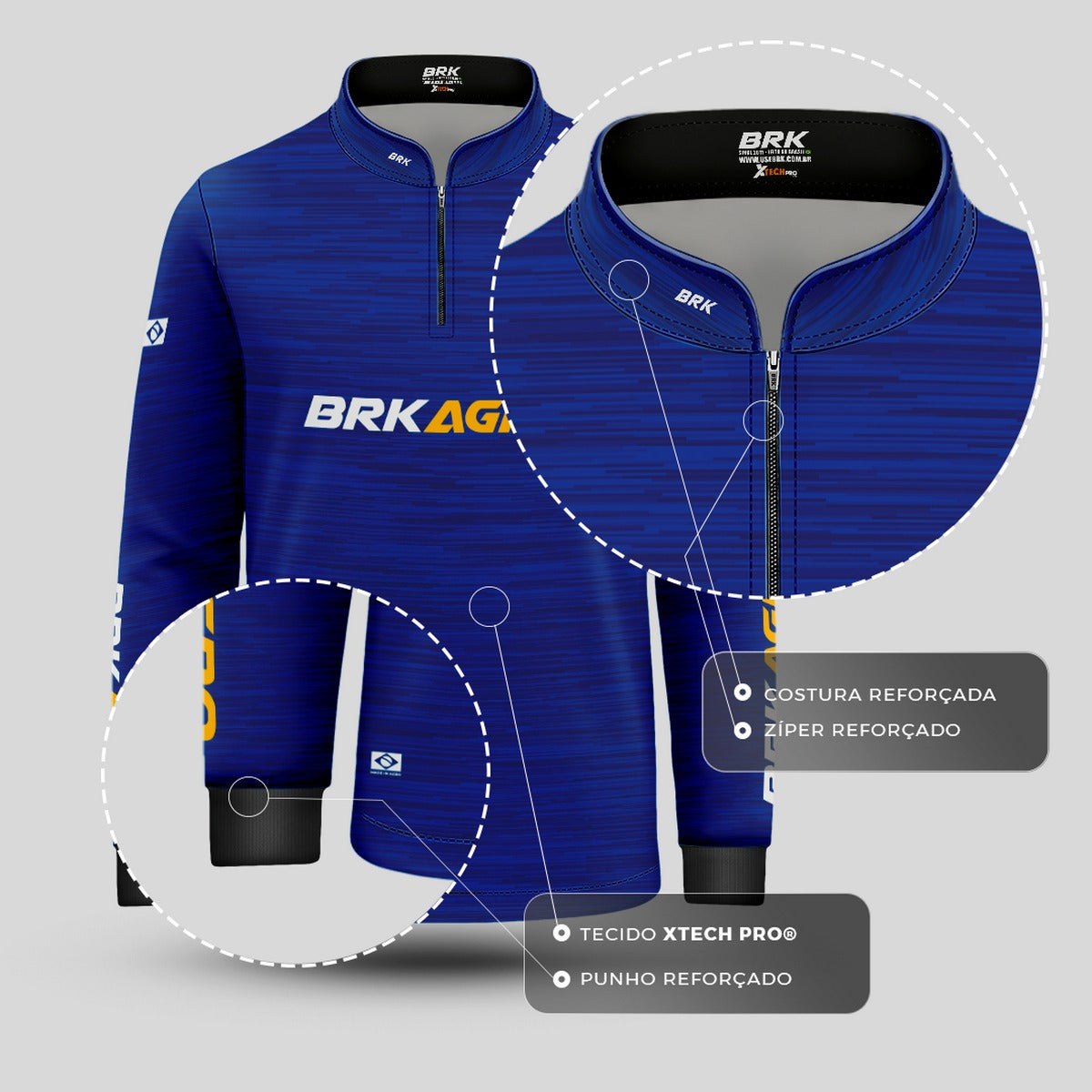 Camisa Agro Infantil Brk Mescla Azul Royal com Proteção UV50 - Brk Agro