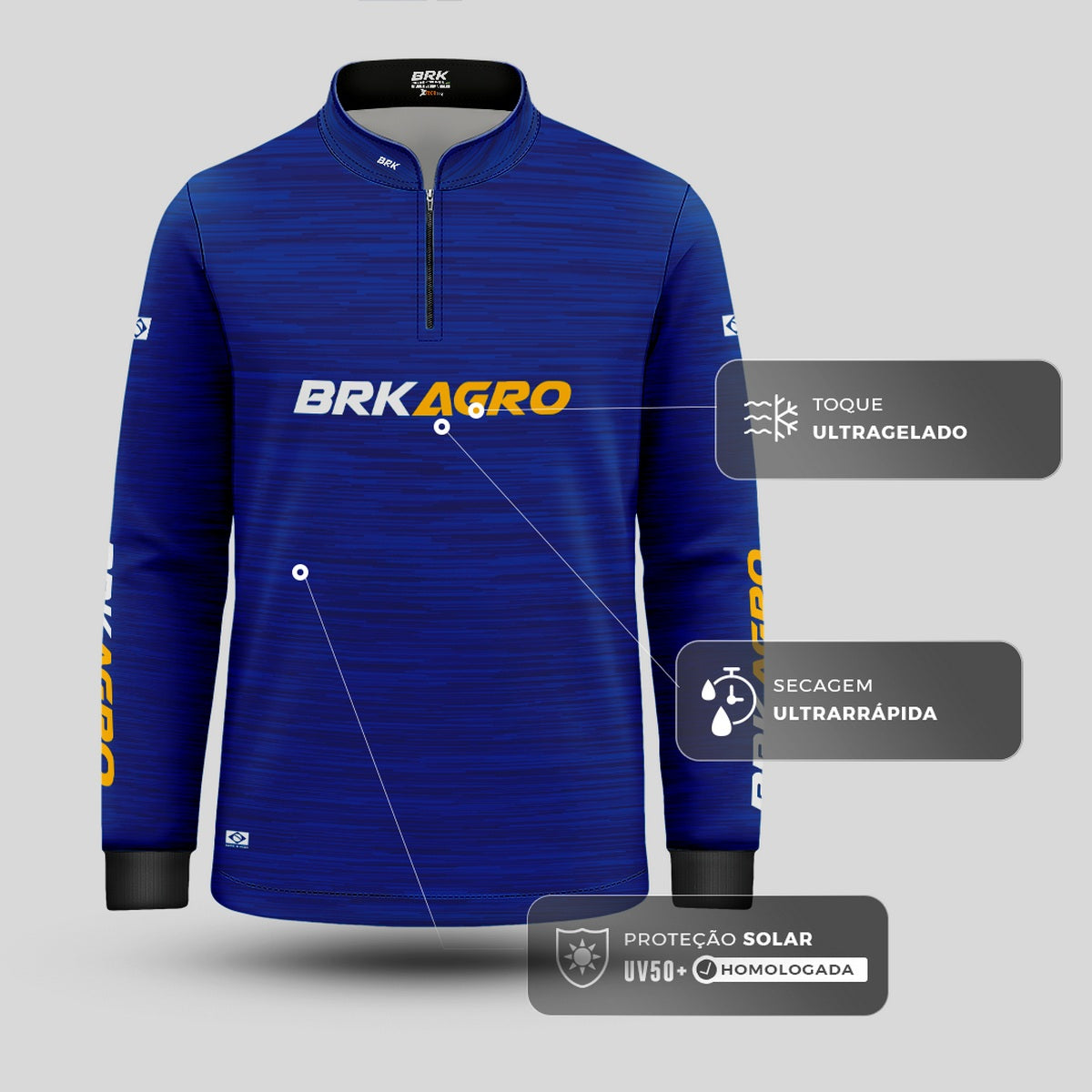 Camisa Agro Infantil Brk Mescla Azul Royal com Proteção UV50 - Brk Agro