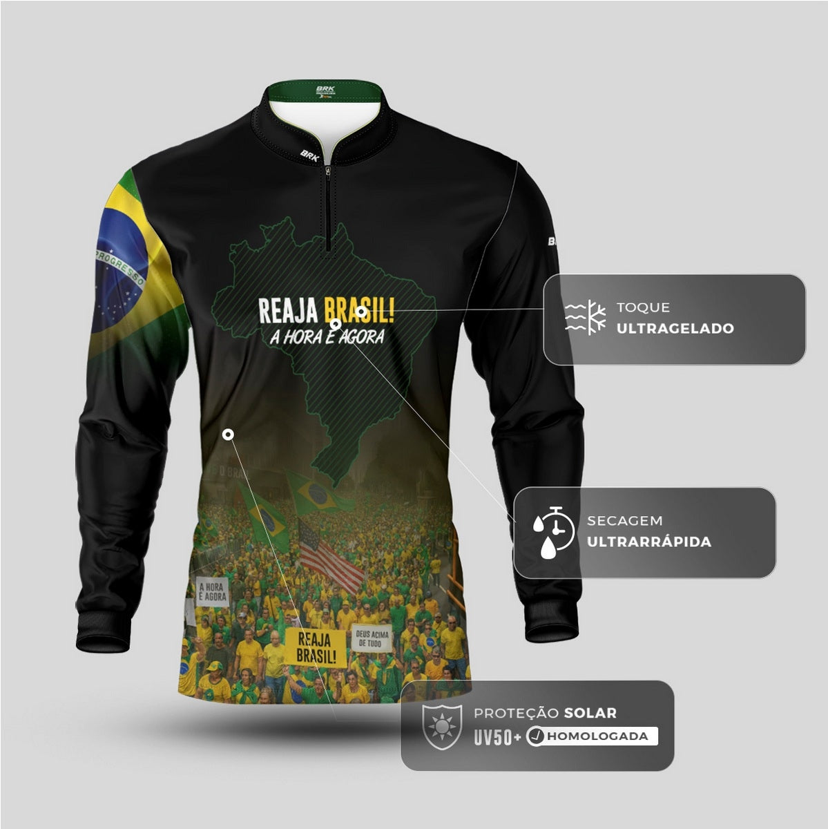 Camisa Agro Brk Reaja Brasil com Proteção UV50 - Brk Agro