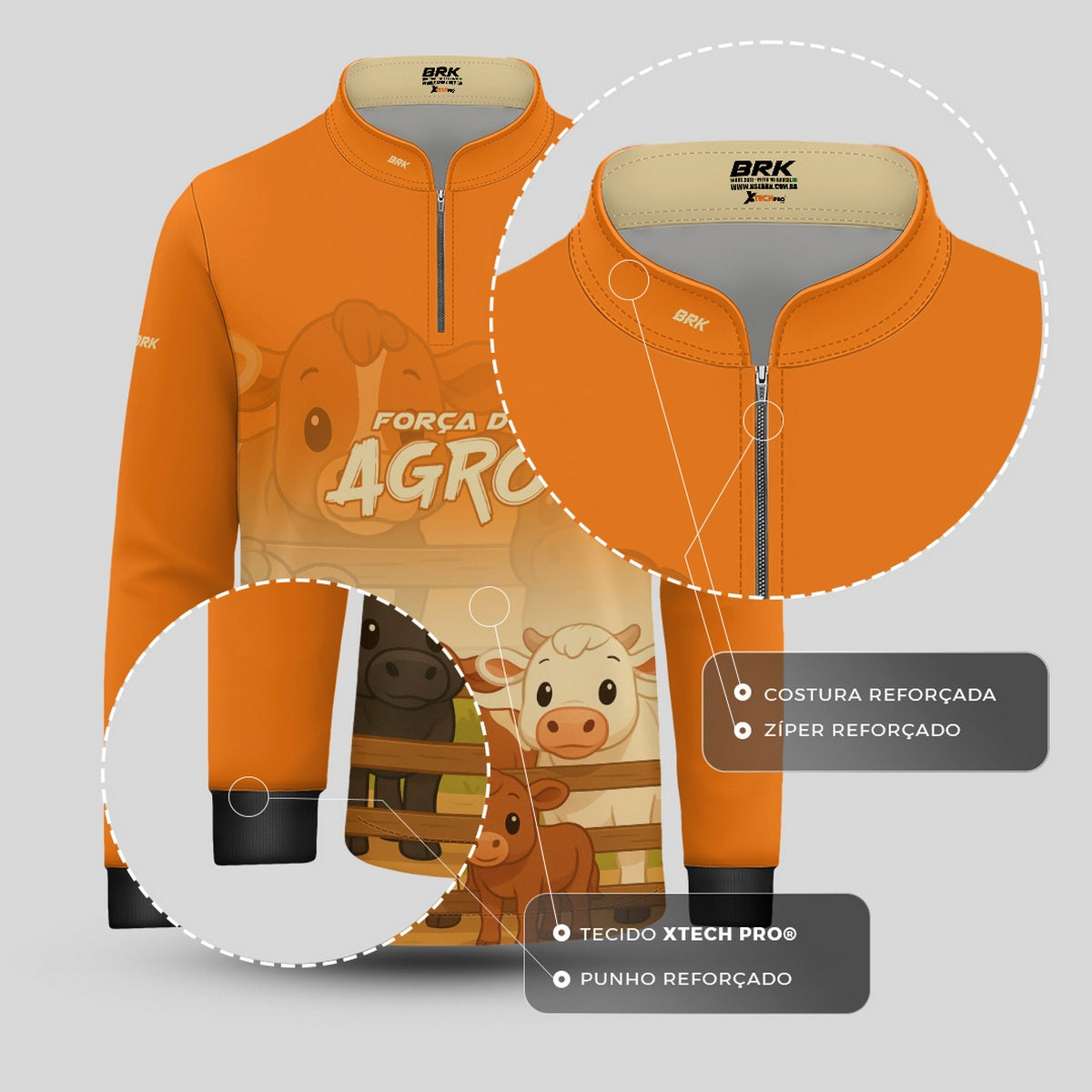 Camisa Agro Kids Brk Laranja Animais do Campo com Proteção UV50 - Brk Agro