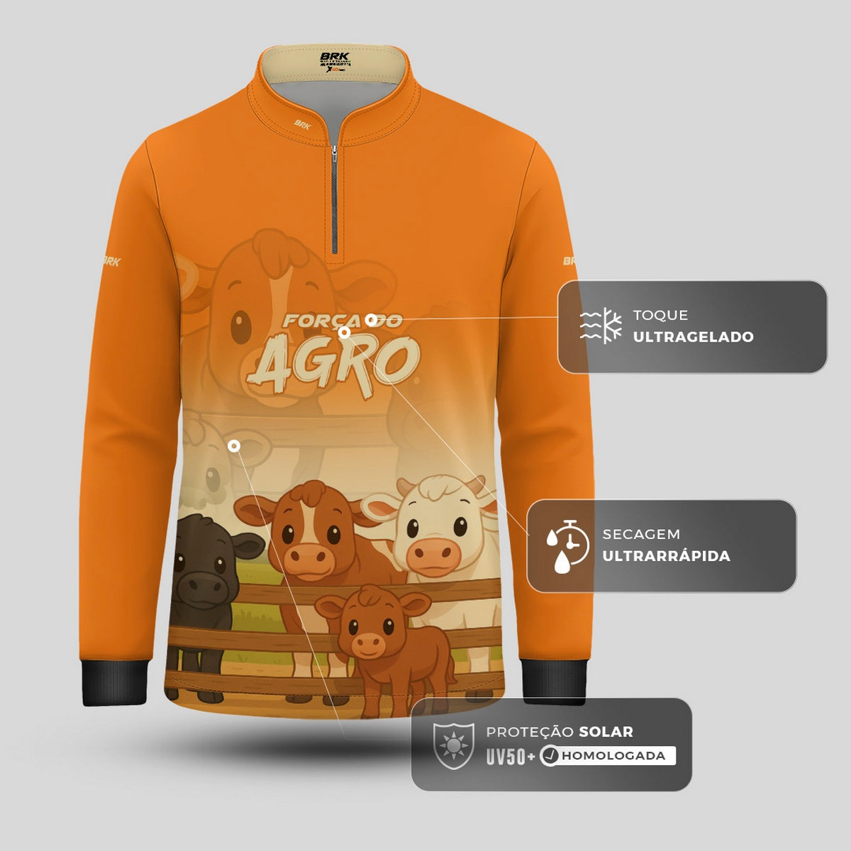 Camisa Agro Kids Brk Laranja Animais do Campo com Proteção UV50 - Brk Agro