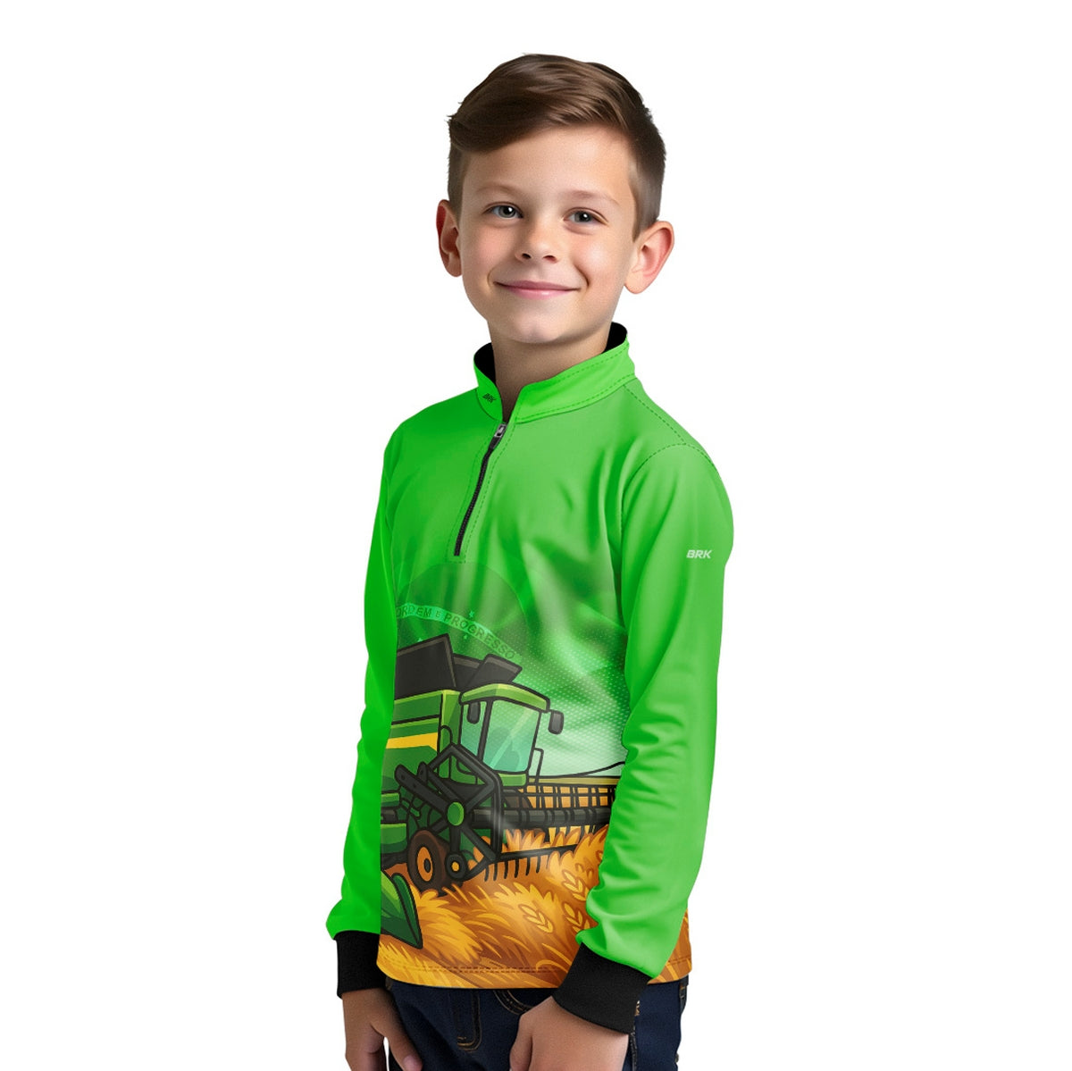 Camisa Agro Kids Brk Verde Colheitadeira com Proteção UV50 - Brk Agro