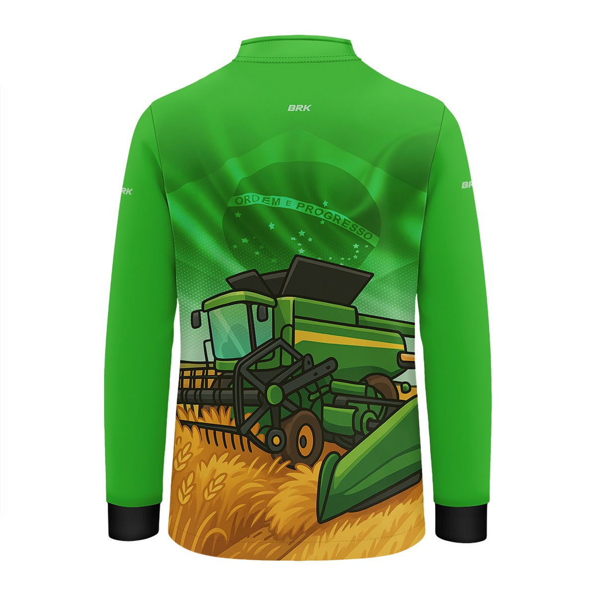 Camisa Agro Kids Brk Verde Colheitadeira c/ UV50 + Revista para Colorir e Envio FULL - Brk Agro