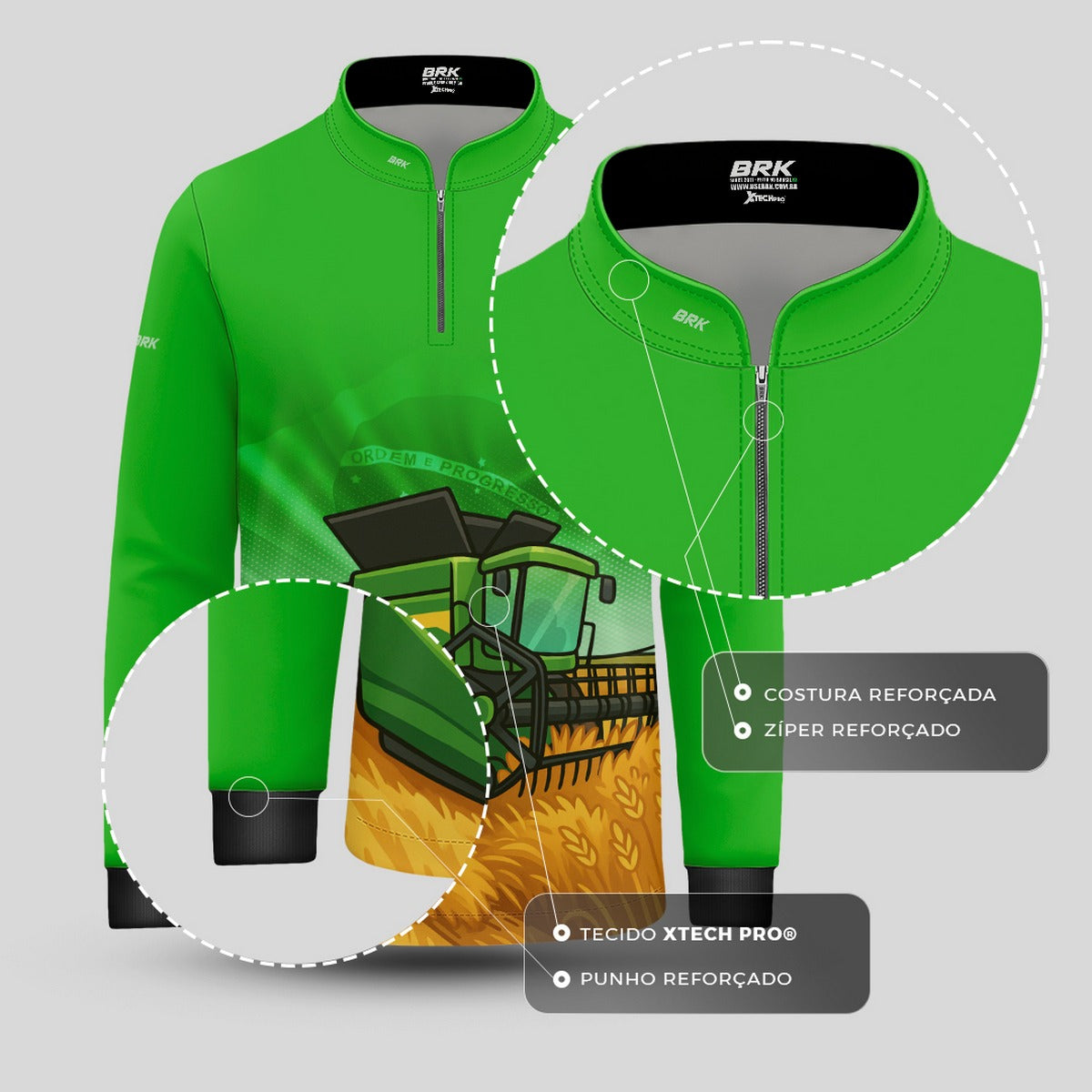 Camisa Agro Kids Brk Verde Colheitadeira com Proteção UV50 - Brk Agro