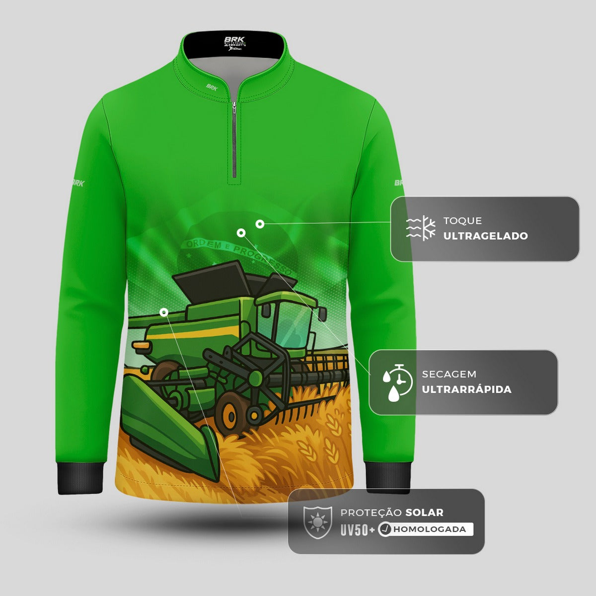 Camisa Agro Kids Brk Verde Colheitadeira com Proteção UV50 - Brk Agro