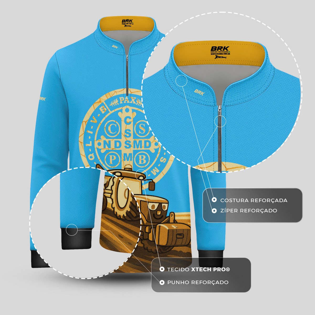 Camisa Agro Kids Brk Medalha de São Bento c/ UV50 + Revista para Colorir e Envio FULL