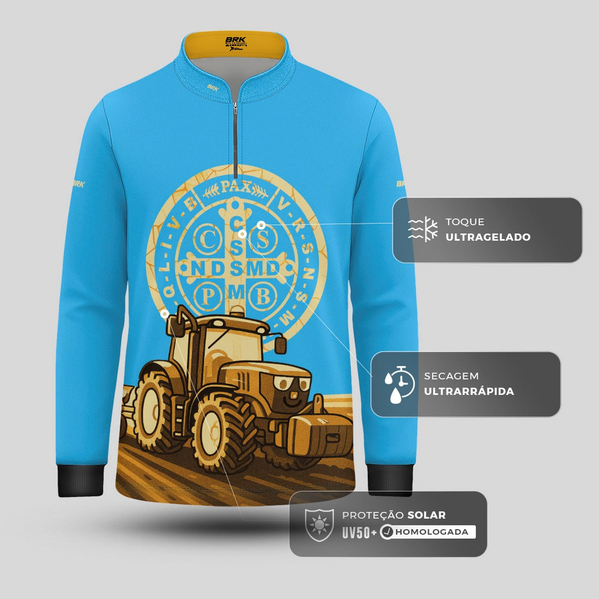 Camisa Agro Kids Brk Medalha de São Bento c/ UV50 + Revista para Colorir e Envio FULL