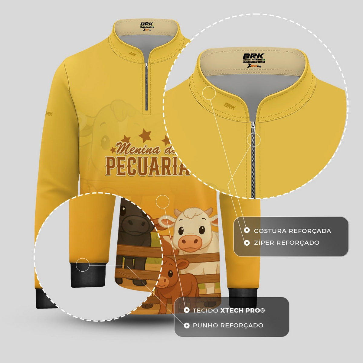 Camisa Agro Kids Brk Amarela Menina da Pecuária com Proteção UV50 - Brk Agro