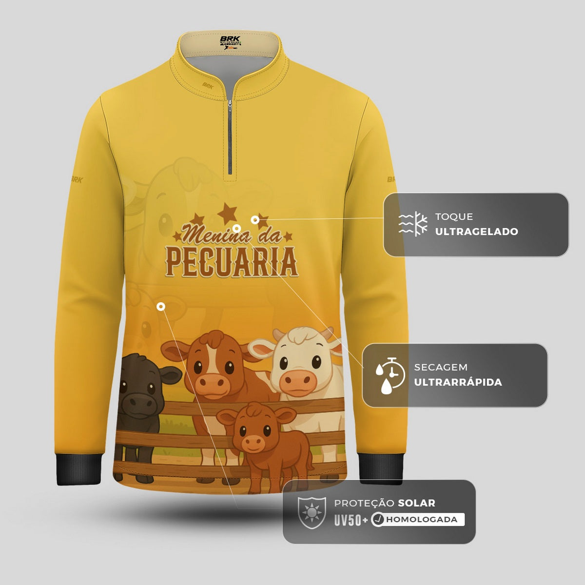 Camisa Agro Kids Brk Amarela Menina da Pecuária com Proteção UV50 - Brk Agro