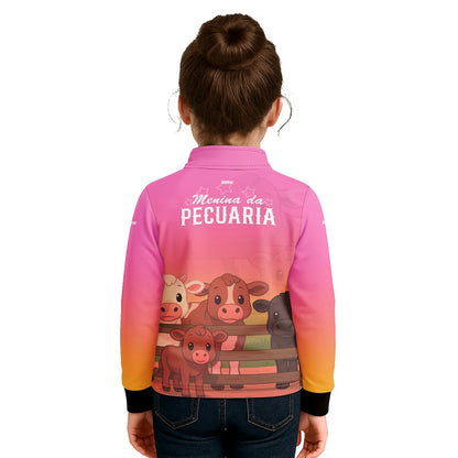 Camisa Agro Kids Brk Rosa Menina da Pecuária com Proteção UV50 - Brk Agro