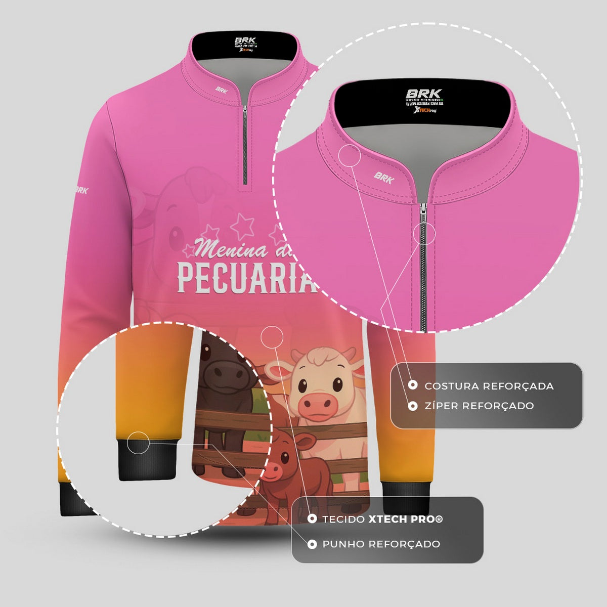 Camisa Agro Kids Brk Rosa Menina da Pecuária com Proteção UV50 - Brk Agro