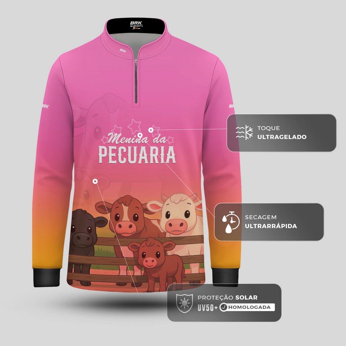 Camisa Agro Kids Brk Rosa Menina da Pecuária com Proteção UV50 - Brk Agro