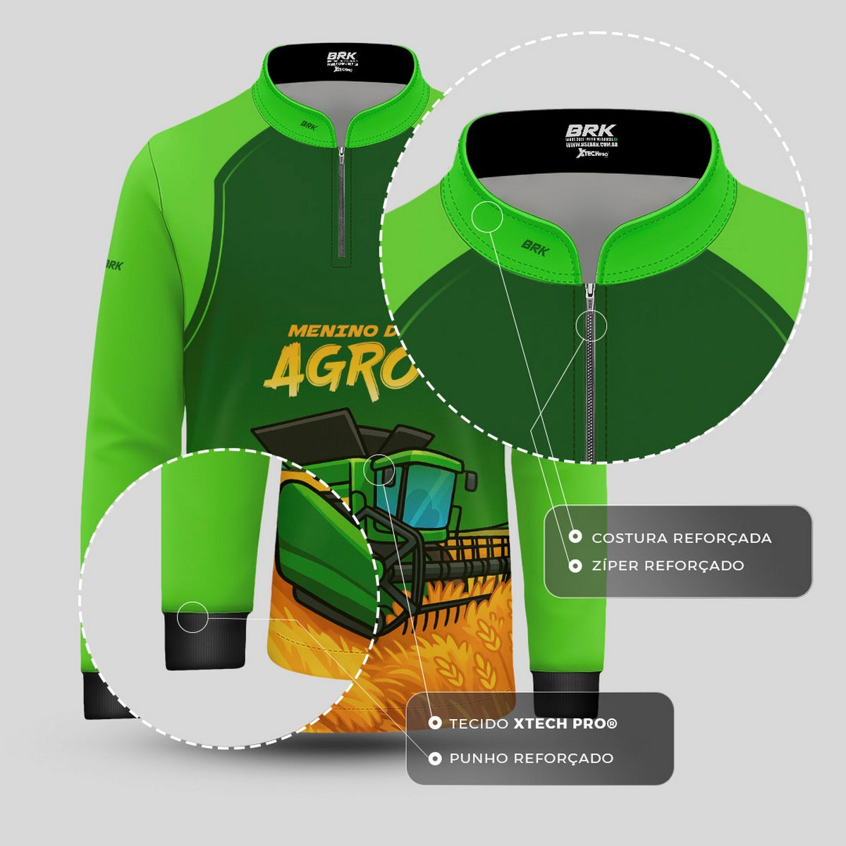 Camisa Agro Kids Brk Verde Menino do Agro c/ UV50 + Revista para Colorir e Envio FULL - Brk Agro