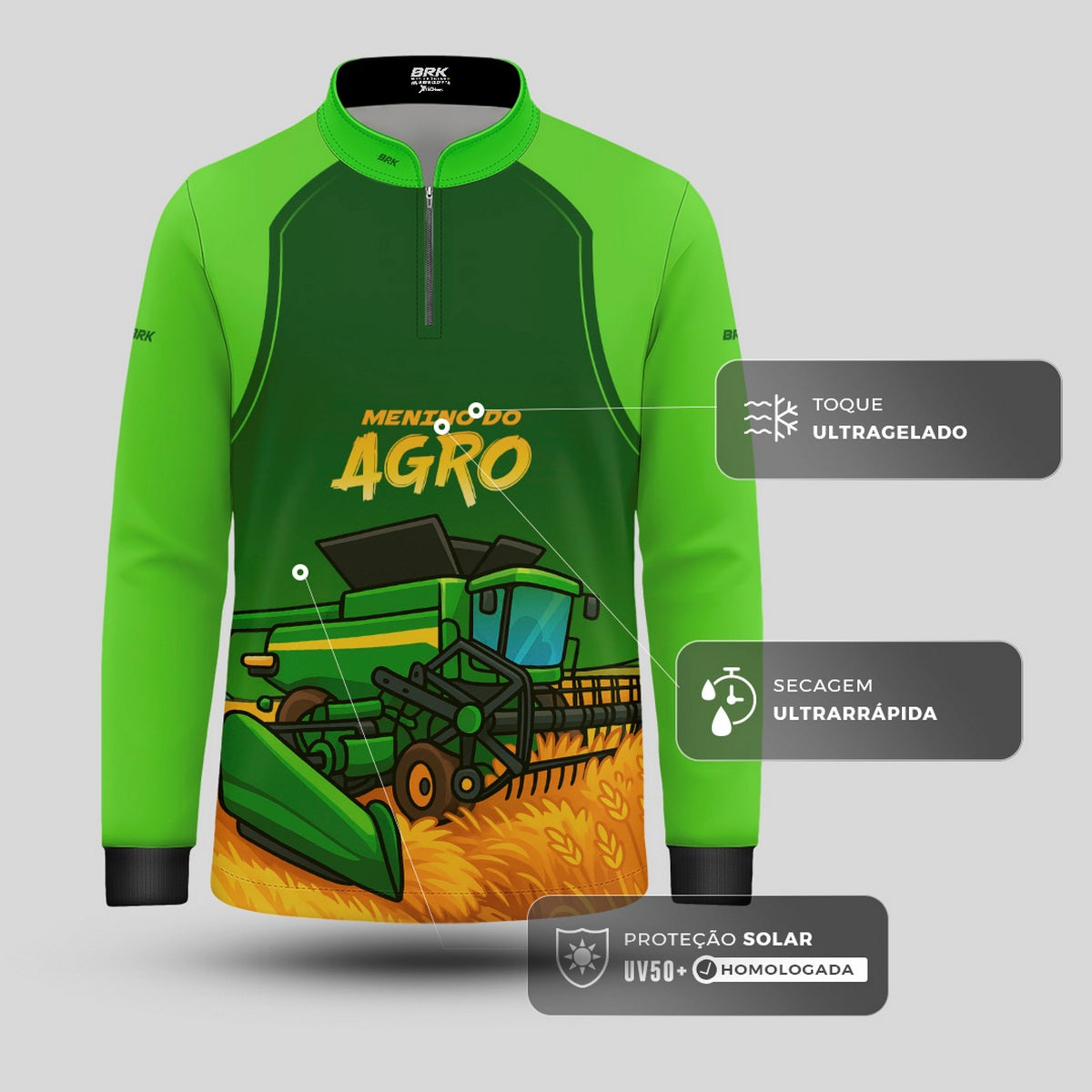Camisa Agro Kids Brk Verde Menino do Agro c/ UV50 + Revista para Colorir e Envio FULL - Brk Agro