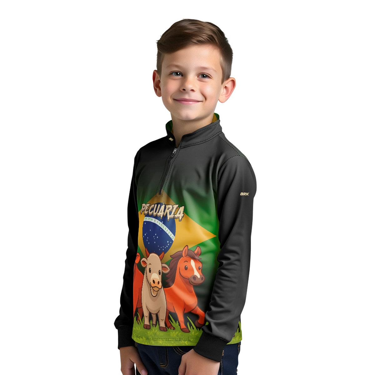 Camisa Agro Kids Brk Bandeira do Brasil Pecuária com Proteção UV50 - Brk Agro