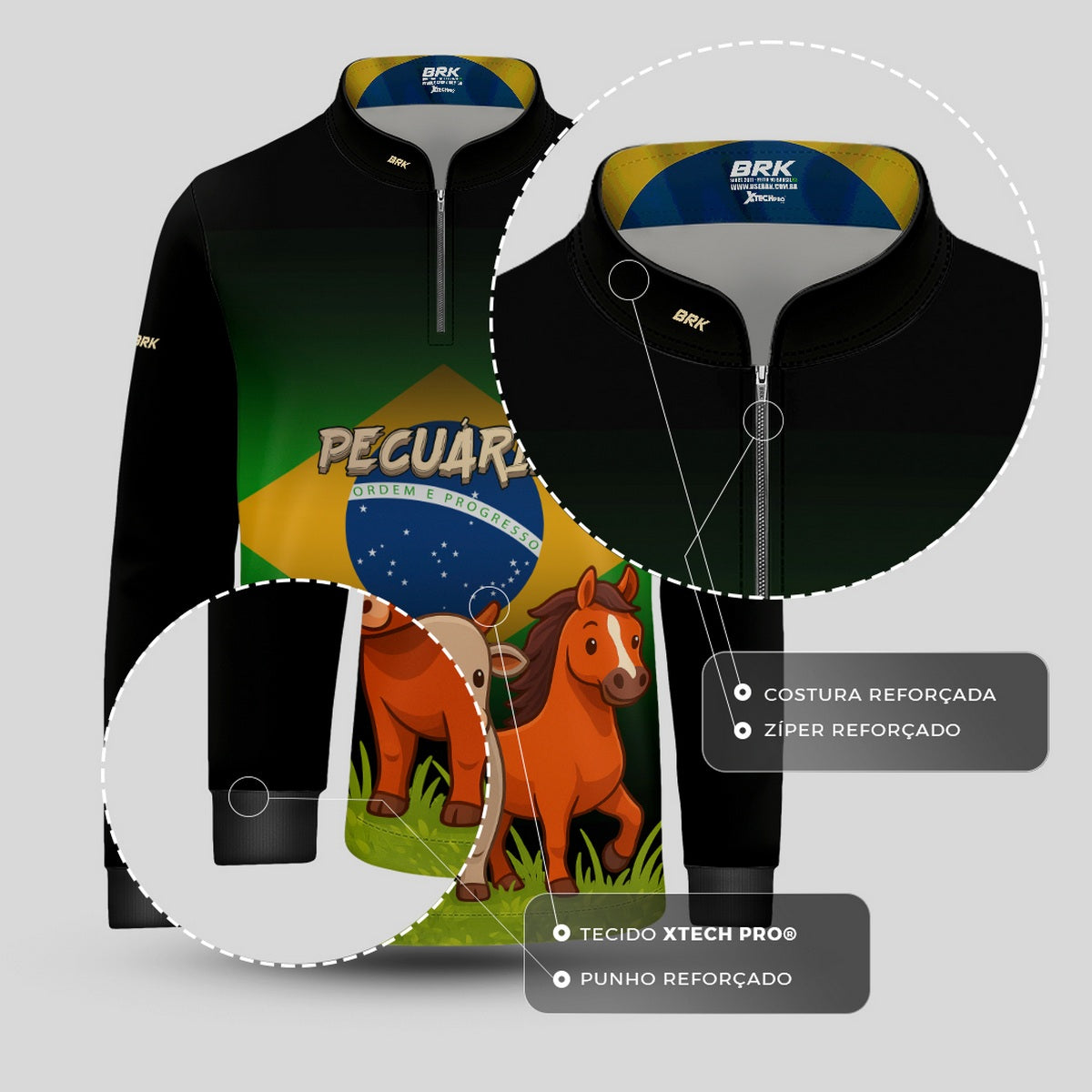 Camisa Agro Kids Brk Bandeira do Brasil Pecuária com Proteção UV50 - Brk Agro