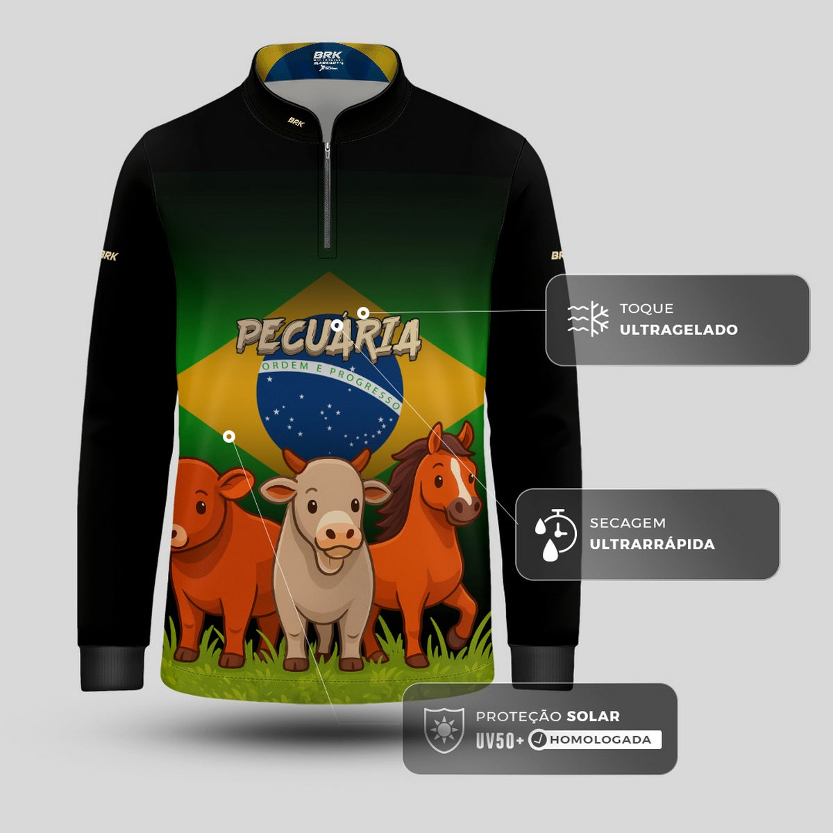 Camisa Agro Kids Brk Bandeira do Brasil Pecuária com Proteção UV50 - Brk Agro