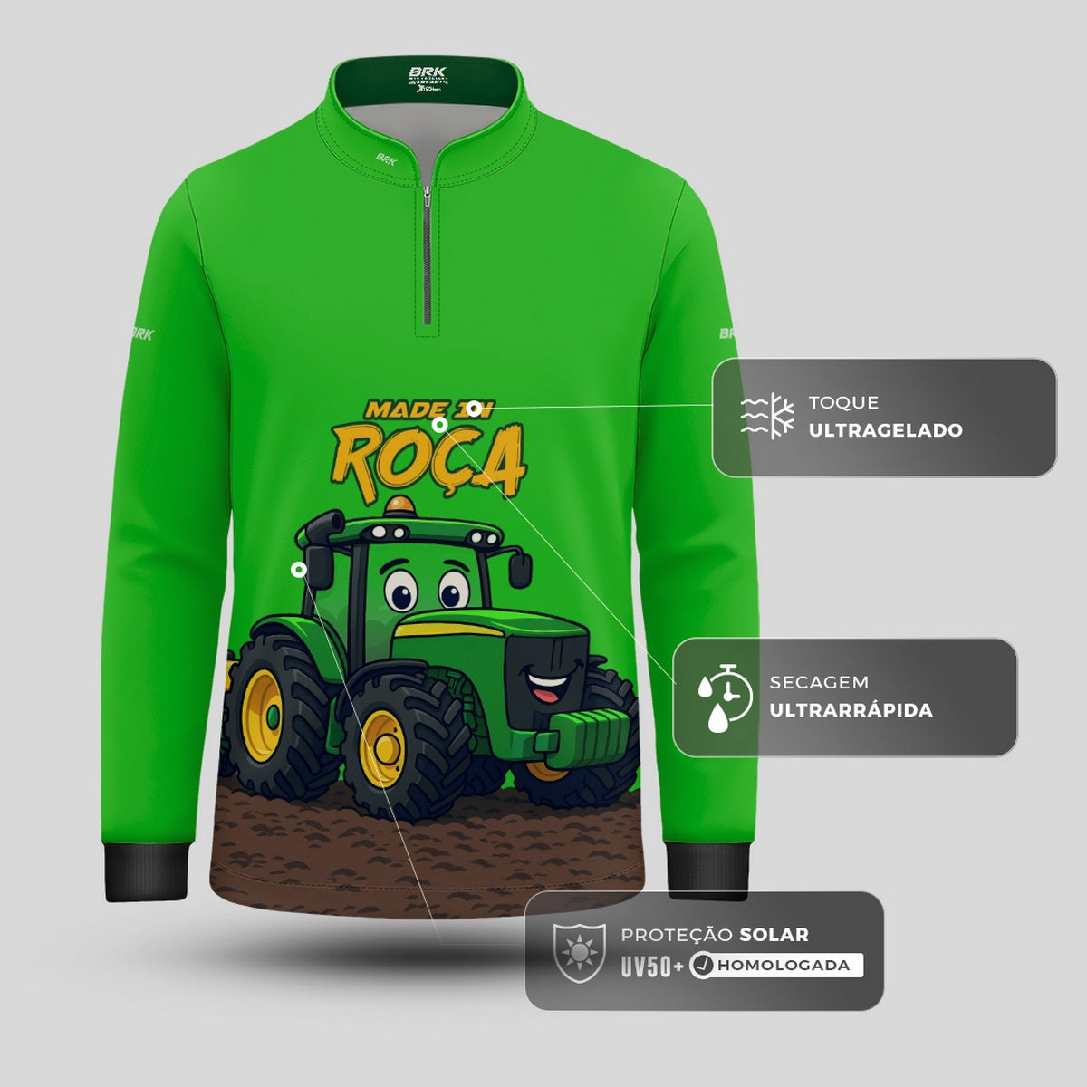 Camisa Agro Kids Brk Verde Made in Roça c/ UV50 + Revista para Colorir e Envio FULL - Brk Agro