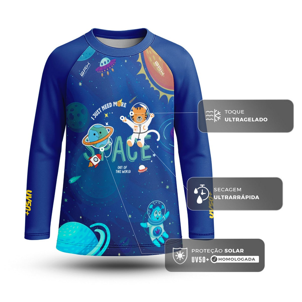 Camisa de Pesca Kids Brk Gatinho Astronauta com Proteção UV50 - Brk Agro