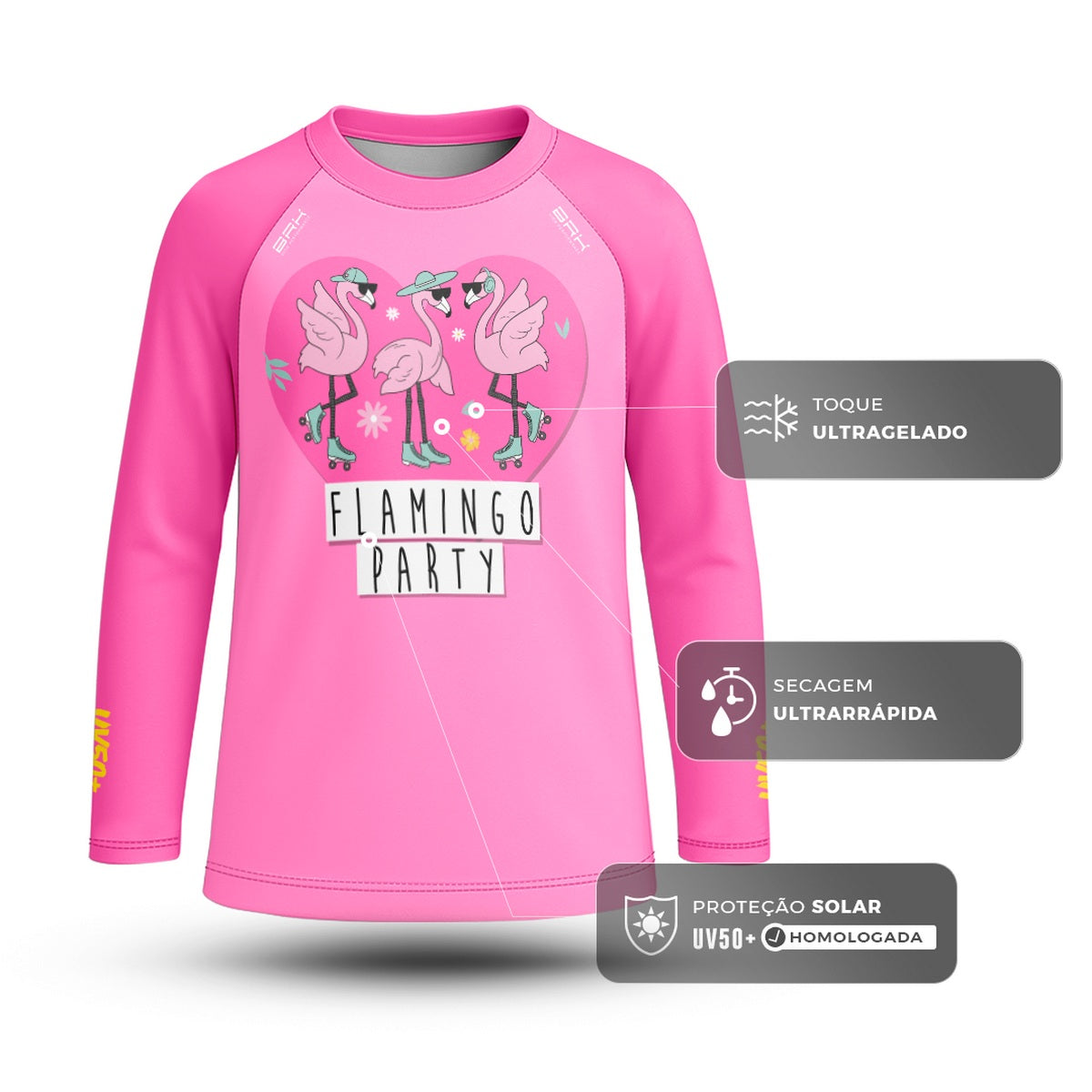 Camisa de Pesca Kids Brk Festa de Flamingos com Proteção UV50 - Brk Agro