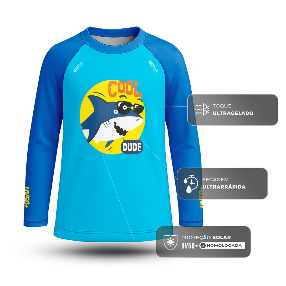 Camisa de Pesca Kids Brk Tubarão Descolado com Proteção UV50 - Brk Agro