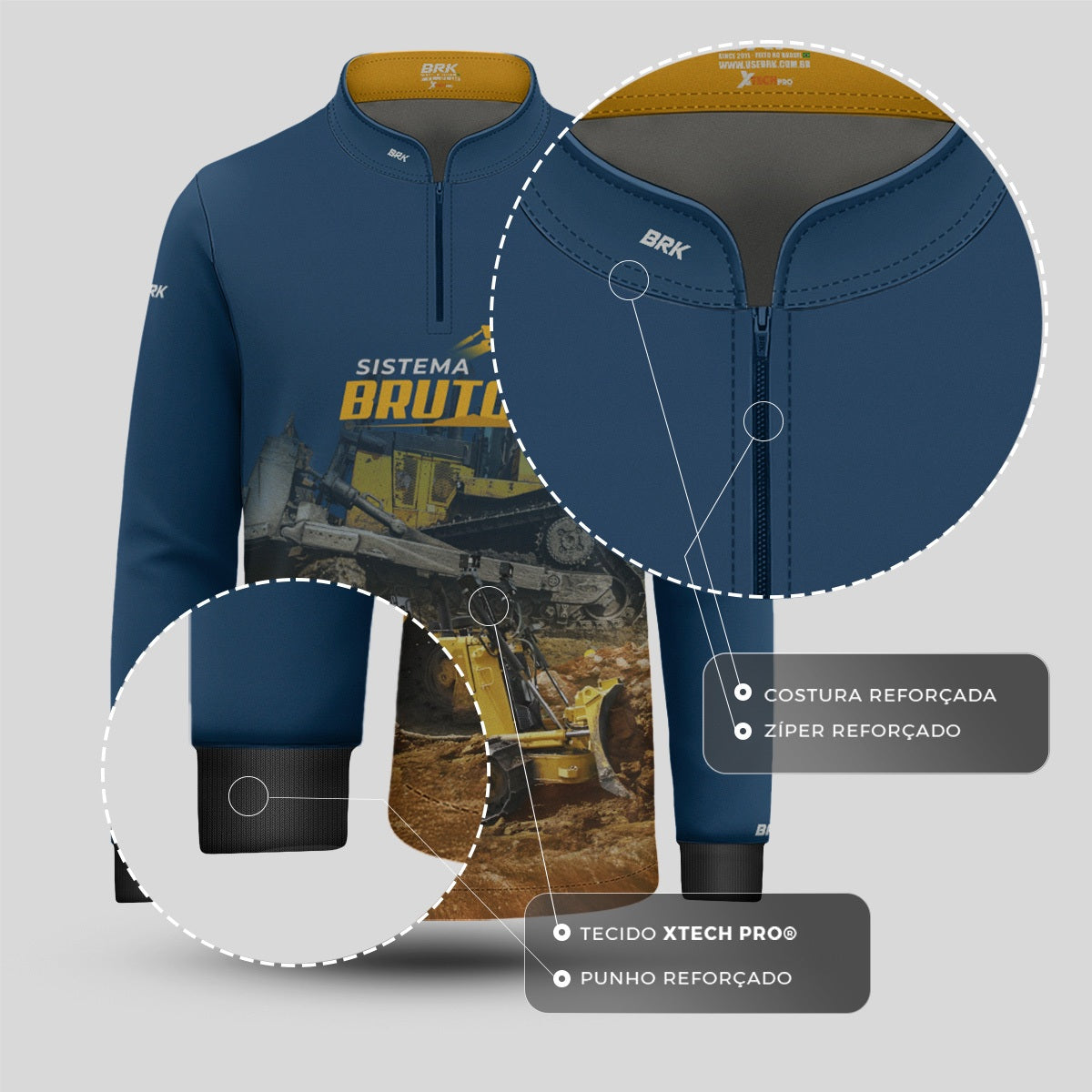 Camisa Agro Infantil Brk Trator de Esteiras Bulldozer com Proteção UV50 - Brk Agro