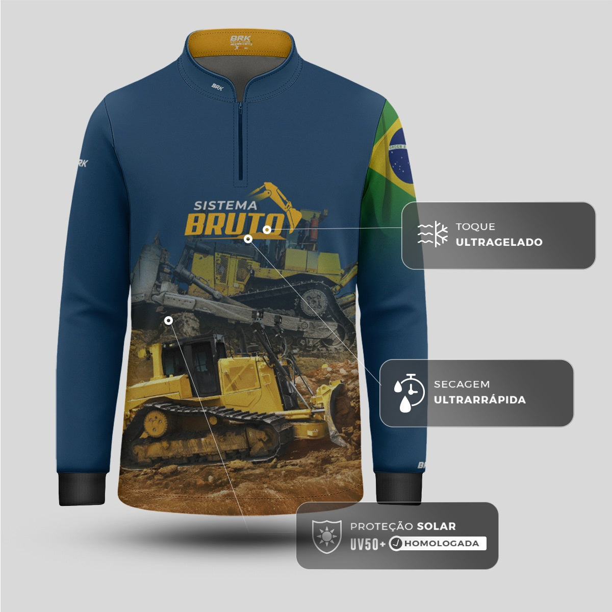 Camisa Agro Infantil Brk Trator de Esteiras Bulldozer com Proteção UV50 - Brk Agro