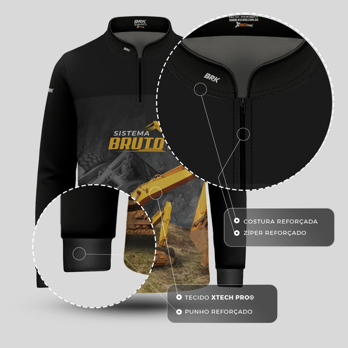 Camisa Agro Infantil Brk Preto e Amarelo Terraplanagem com Proteção UV50+ - Brk Agro