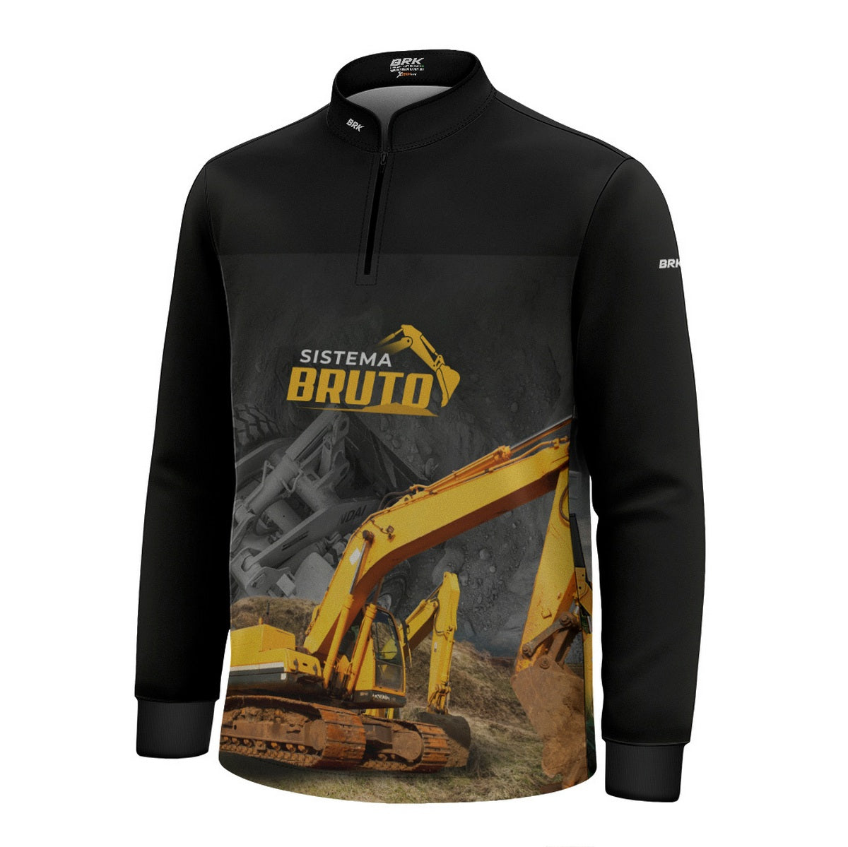 Camisa Agro Infantil Brk Preto e Amarelo Terraplanagem com Proteção UV50+ - Brk Agro